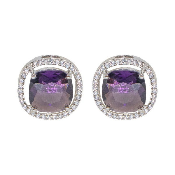City Girl Brass Rhodium-Plated Scarlet Aura CZ Studs