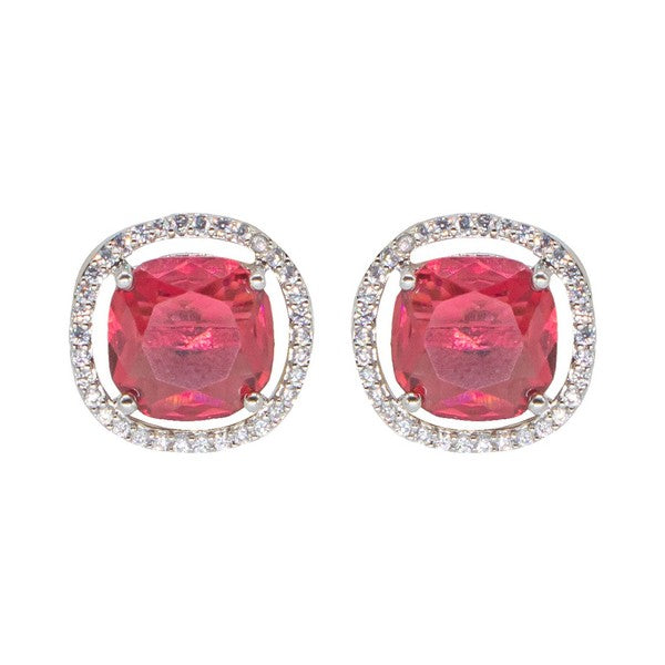 City Girl Brass Rhodium-Plated Scarlet Aura CZ Studs