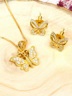 City Girl Cubic Zirconia 24CT Gold Plated Copper Minimalist Butterfly Pendant Set With Mathcing Earrings For Women and Girls.(AD LK SET 006)