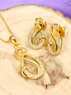 City Girl Cubic Zirconia 24CT Gold Plated Copper Minimalist Musical Note Pendant Set With Mathcing Earrings For Women and Girls.(AD LK SET 004)