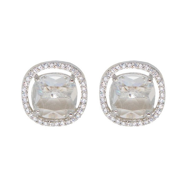City Girl Brass Rhodium-Plated Scarlet Aura CZ Studs
